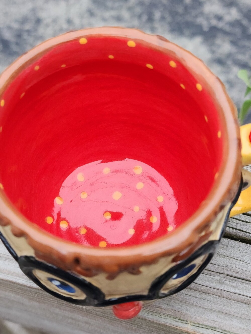 Handmade Coffee Mug 3D Face Cute And Clay Signed Glasses Polka Dot One Of A Kind - Picture 4 of 6